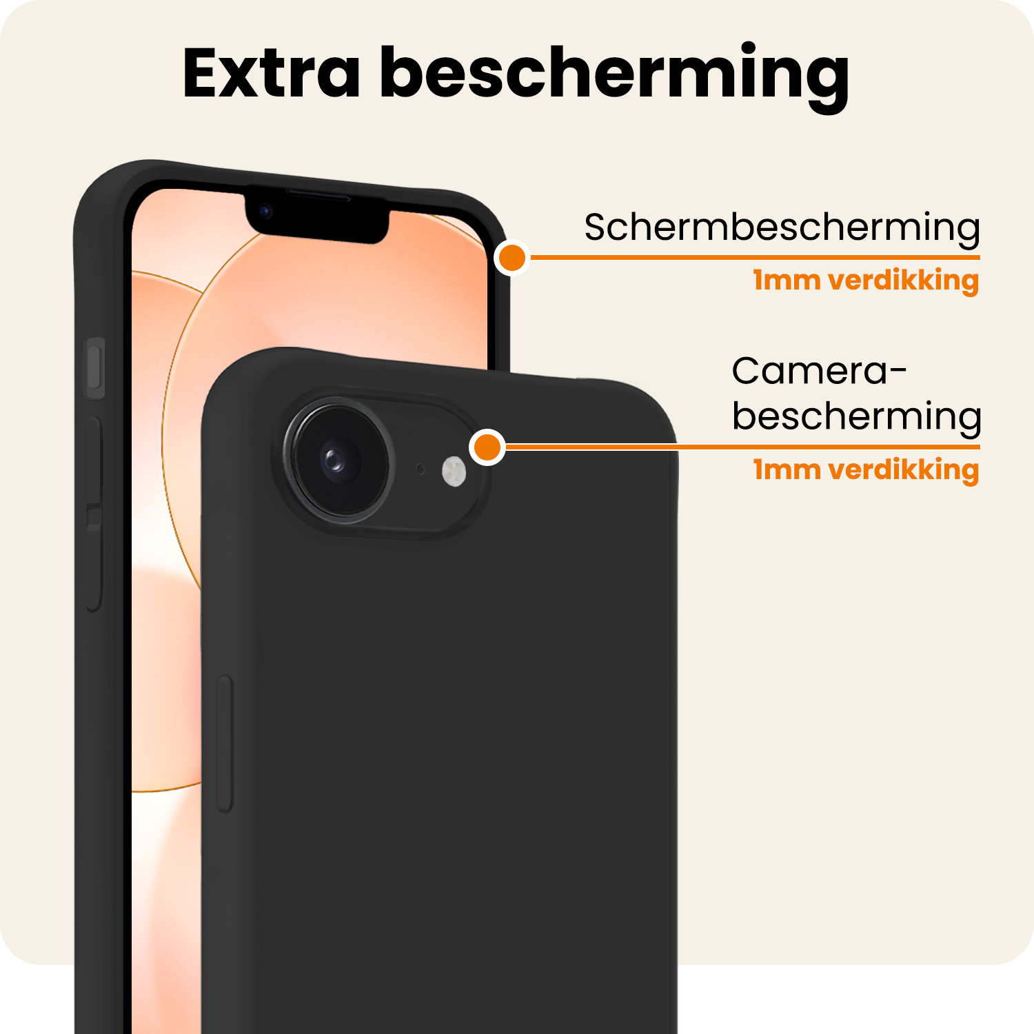 Nomfy Nomfy iPhone 17e Hoesje Siliconen Met 2x Screenprotector Met Dichte Notch - Zwart