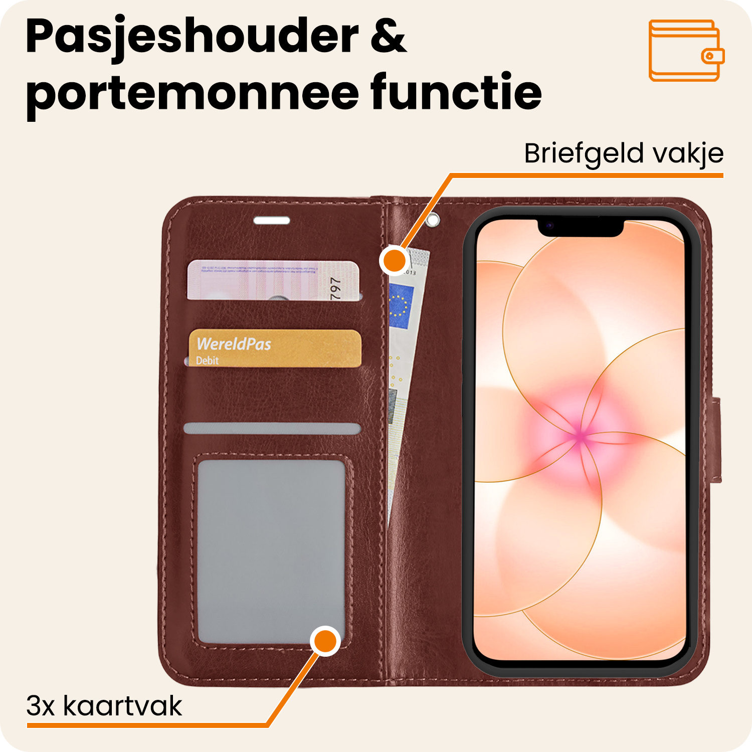 Nomfy Nomfy iPhone 17e Hoesje Bookcase - Bruin