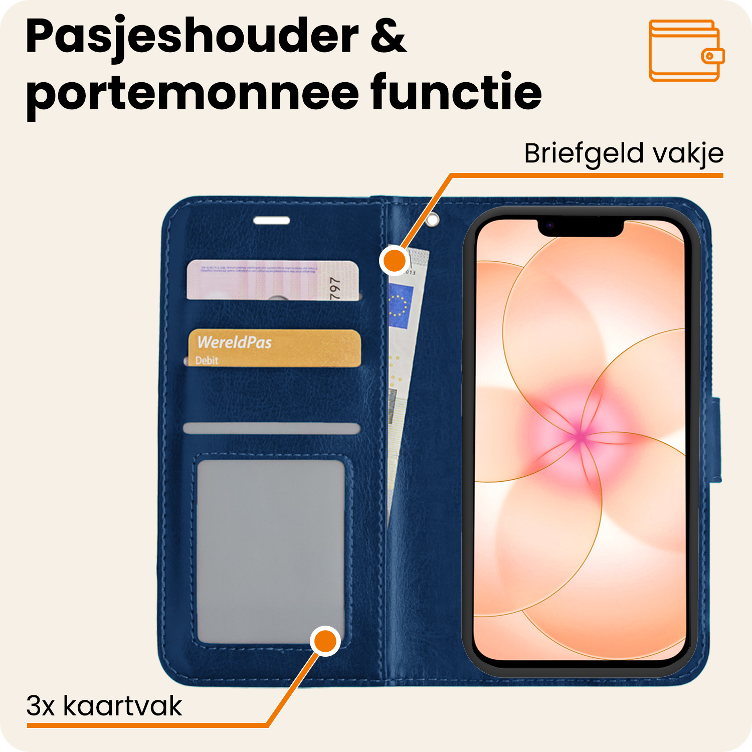 Nomfy Nomfy iPhone 17e Hoesje Bookcase - Donkerblauw