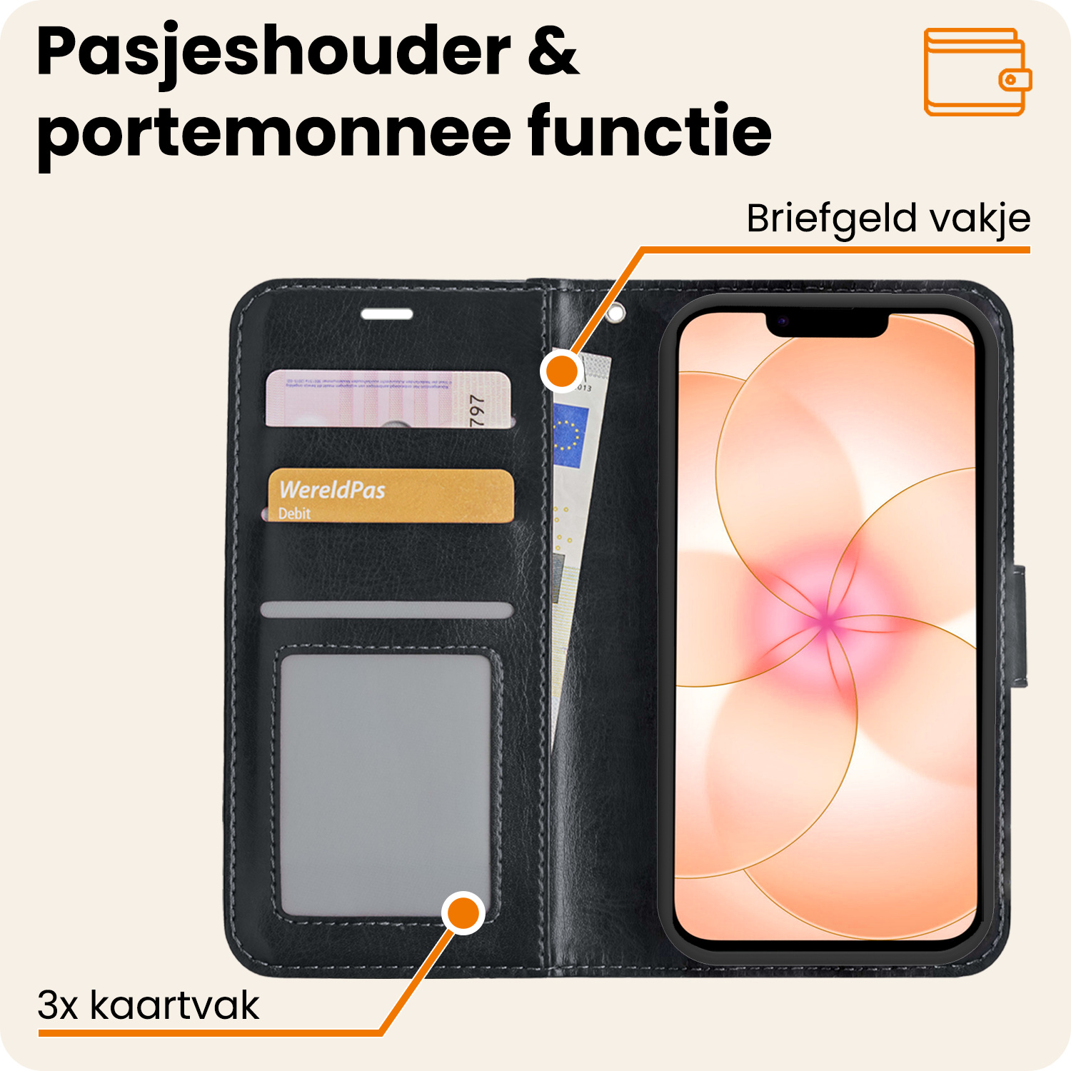 Nomfy Nomfy iPhone 17e Hoesje Bookcase - Zwart