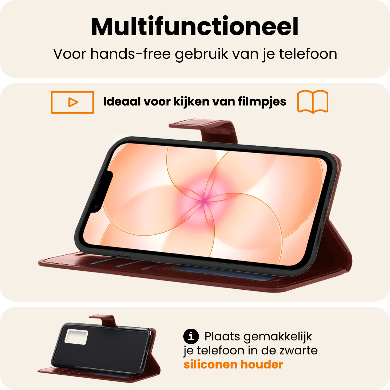 Nomfy Nomfy iPhone 17e Hoesje Bookcase Met Screenprotector - Bruin