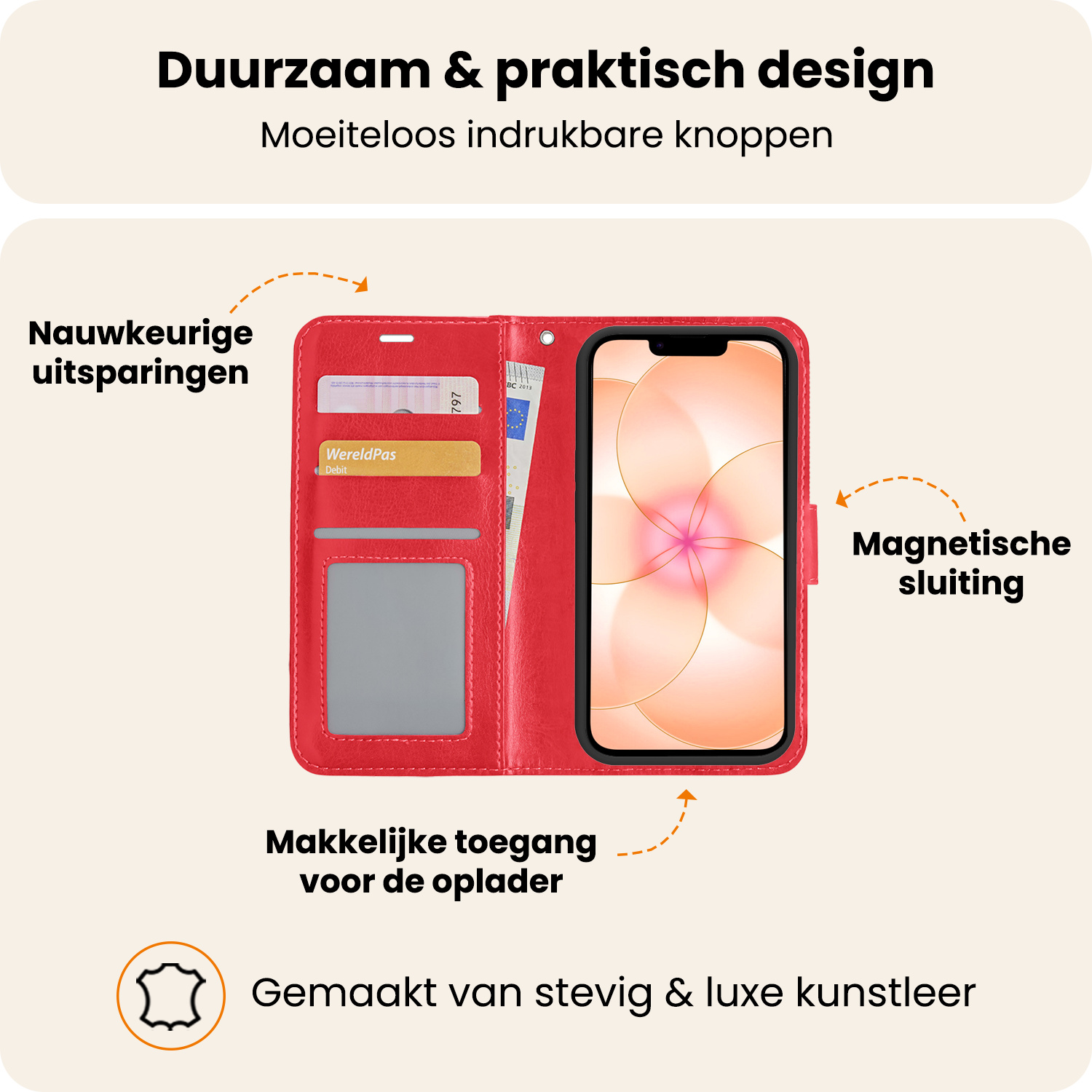 Nomfy Nomfy iPhone 17e Hoesje Bookcase Met Screenprotector - Rood