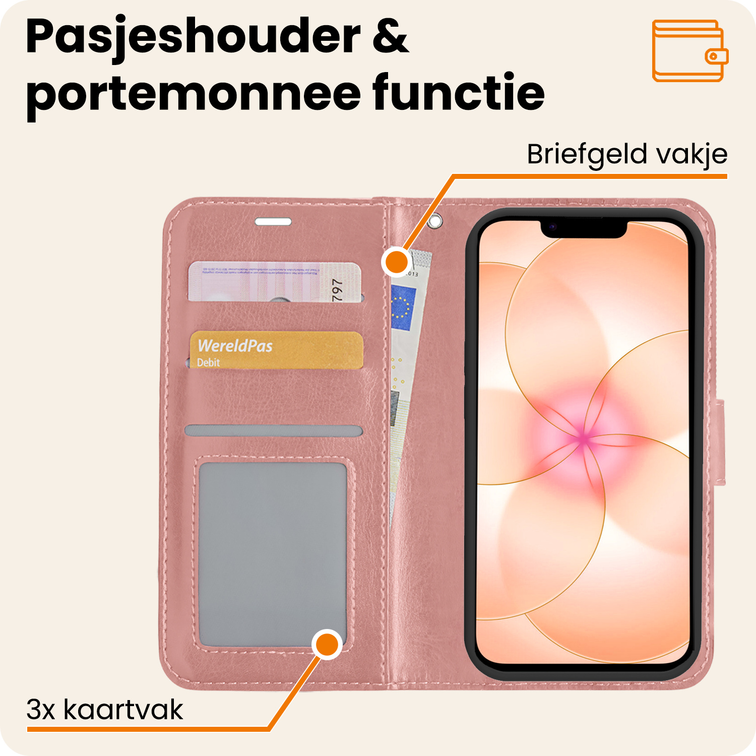 Nomfy Nomfy iPhone 17e Hoesje Bookcase Met Screenprotector - Rose Goud