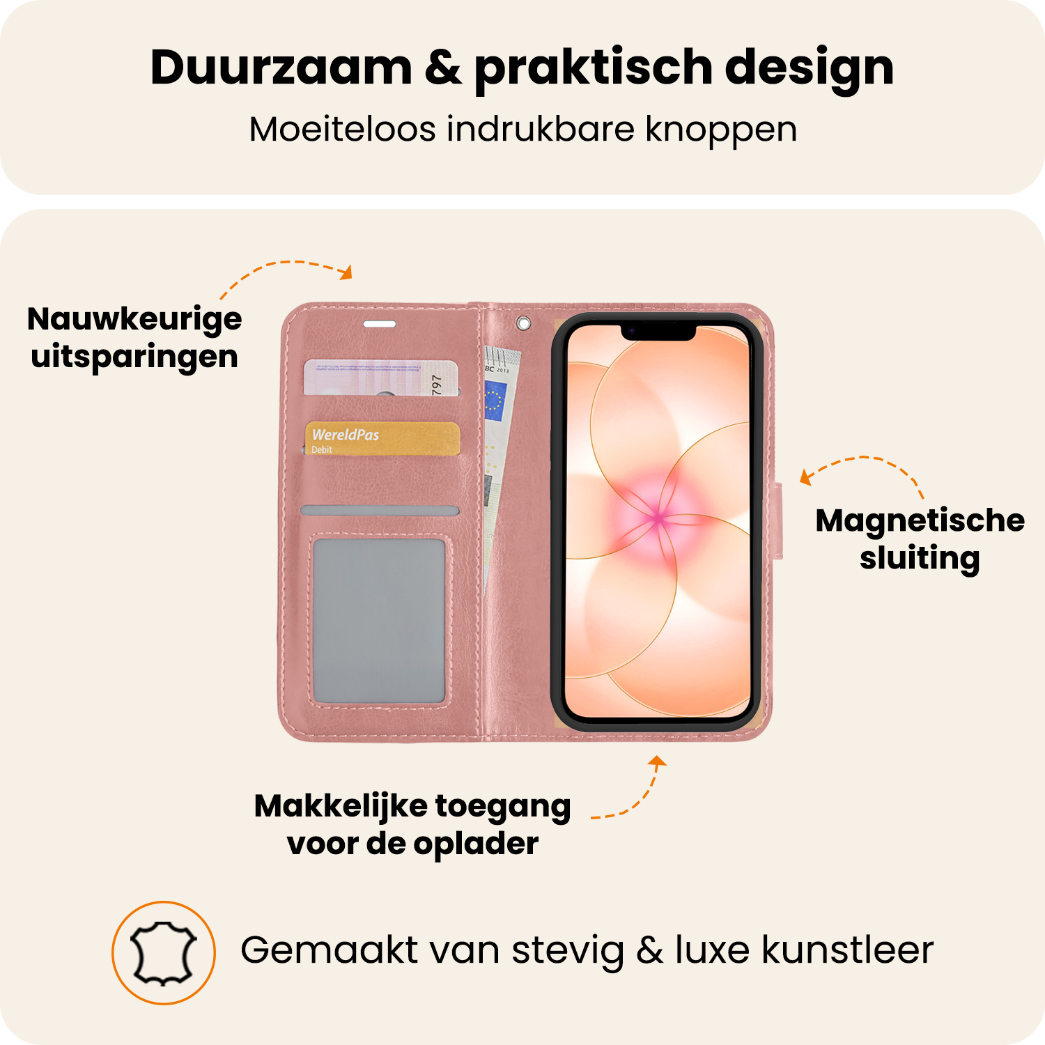 Nomfy Nomfy iPhone 17e Hoesje Bookcase Met Screenprotector - Rose Goud
