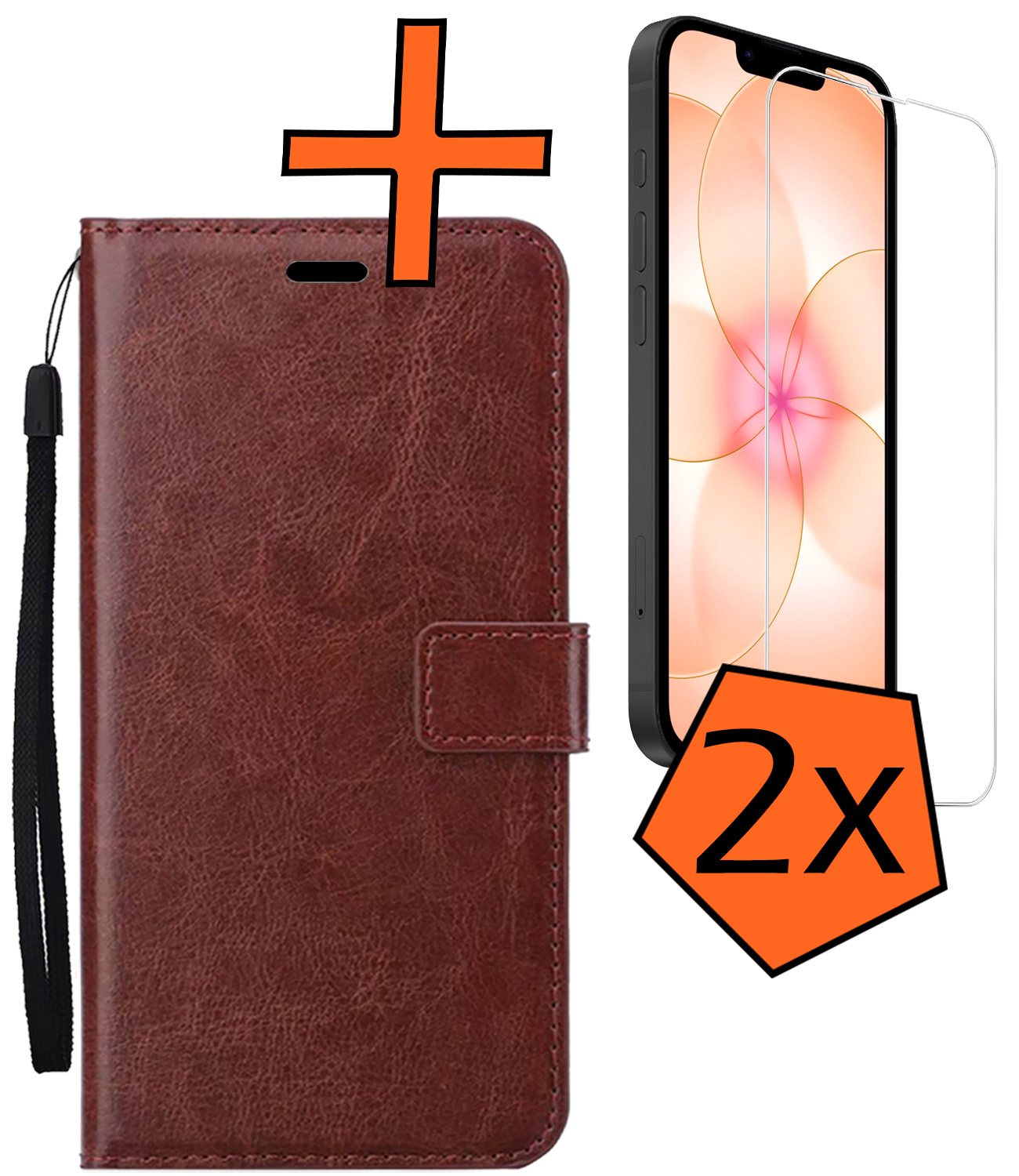 Nomfy Nomfy iPhone 17e Hoesje Bookcase Met 2x Screenprotector - Bruin