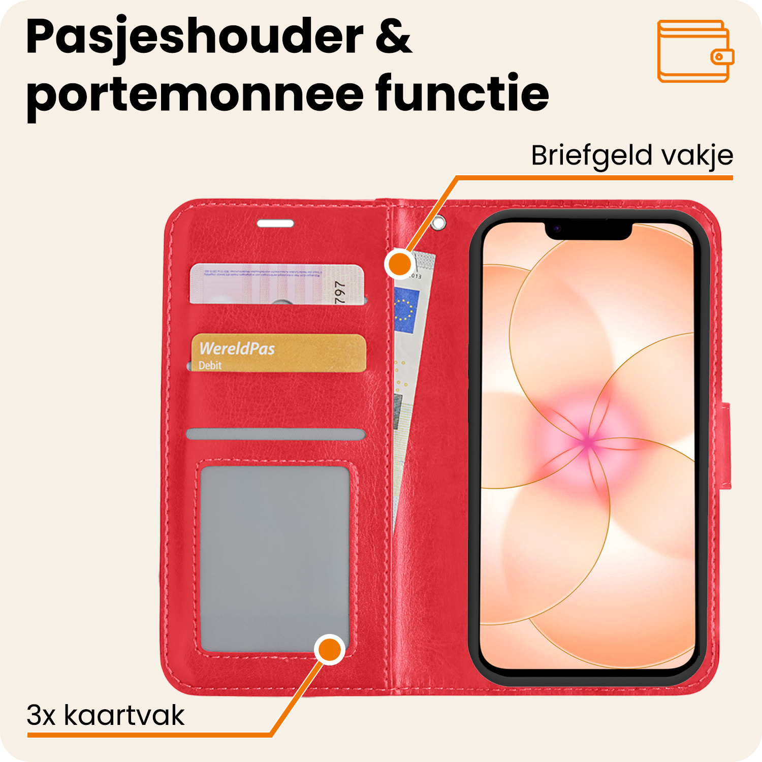 Nomfy Nomfy iPhone 17e Hoesje Bookcase Met 2x Screenprotector - Rood