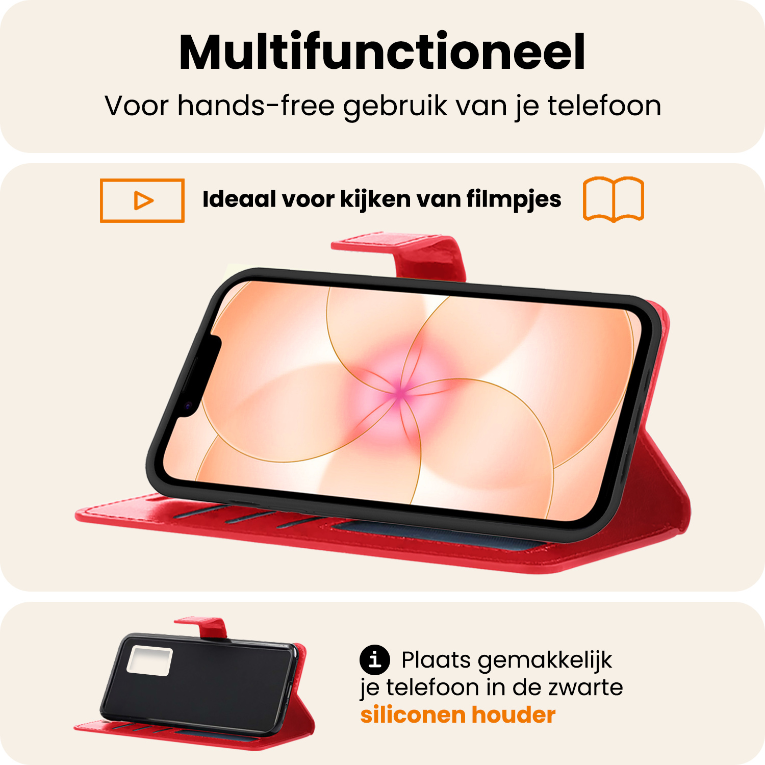 Nomfy Nomfy iPhone 17e Hoesje Bookcase Met 2x Screenprotector - Rood