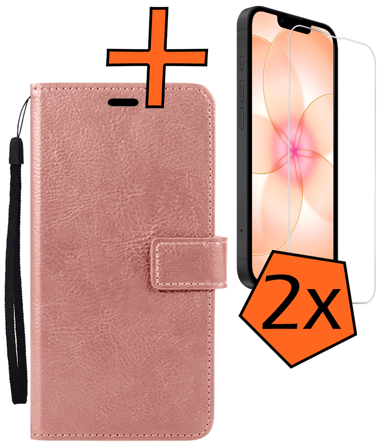 Nomfy Nomfy iPhone 17e Hoesje Bookcase Met 2x Screenprotector - Rose Goud