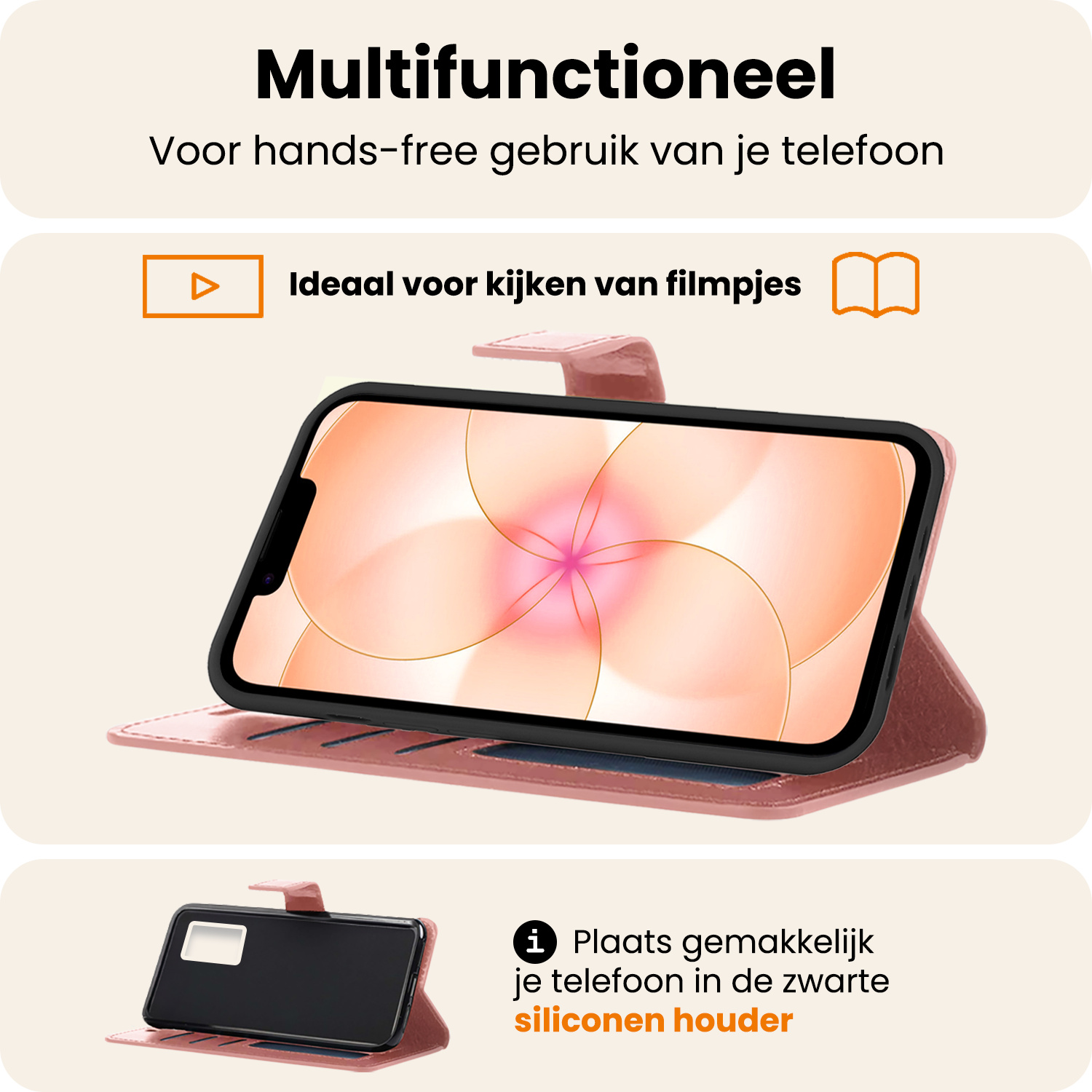 Nomfy Nomfy iPhone 17e Hoesje Bookcase Met 2x Screenprotector - Rose Goud