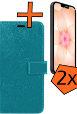 Nomfy Nomfy iPhone 17e Hoesje Bookcase Met 2x Screenprotector - Turquoise