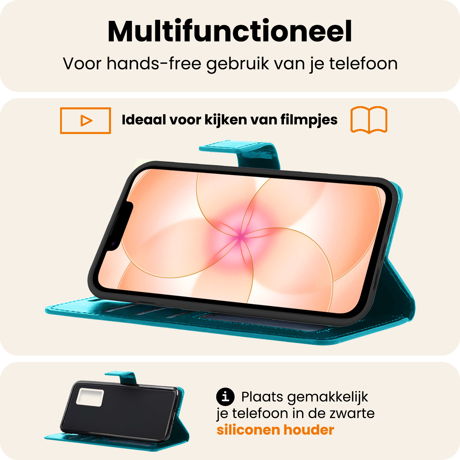 Nomfy Nomfy iPhone 17e Hoesje Bookcase Met 2x Screenprotector - Turquoise