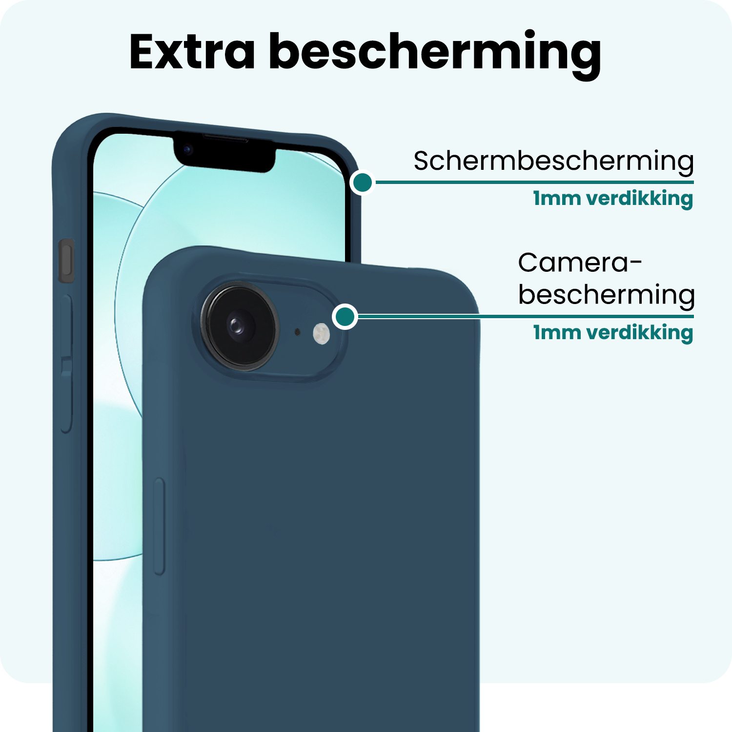 Forterra Forterra iPhone 17e Hoesje Siliconen Met Screenprotector Met Dichte Notch - Donkerblauw