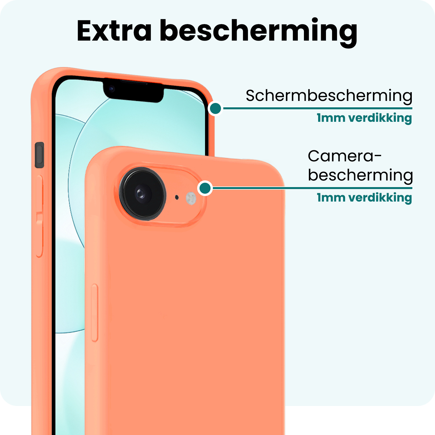 Forterra Forterra iPhone 17e Hoesje Siliconen Met 2x Screenprotector Met Dichte Notch - Perzik