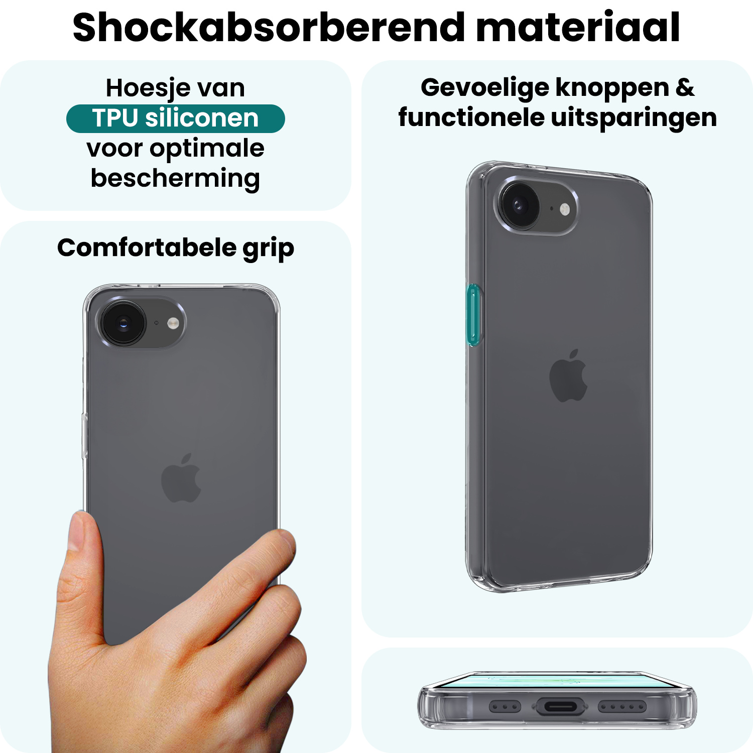 Forterra Forterra iPhone 17e Hoesje Siliconen Met 2x Screenprotector Met Dichte Notch - Transparant
