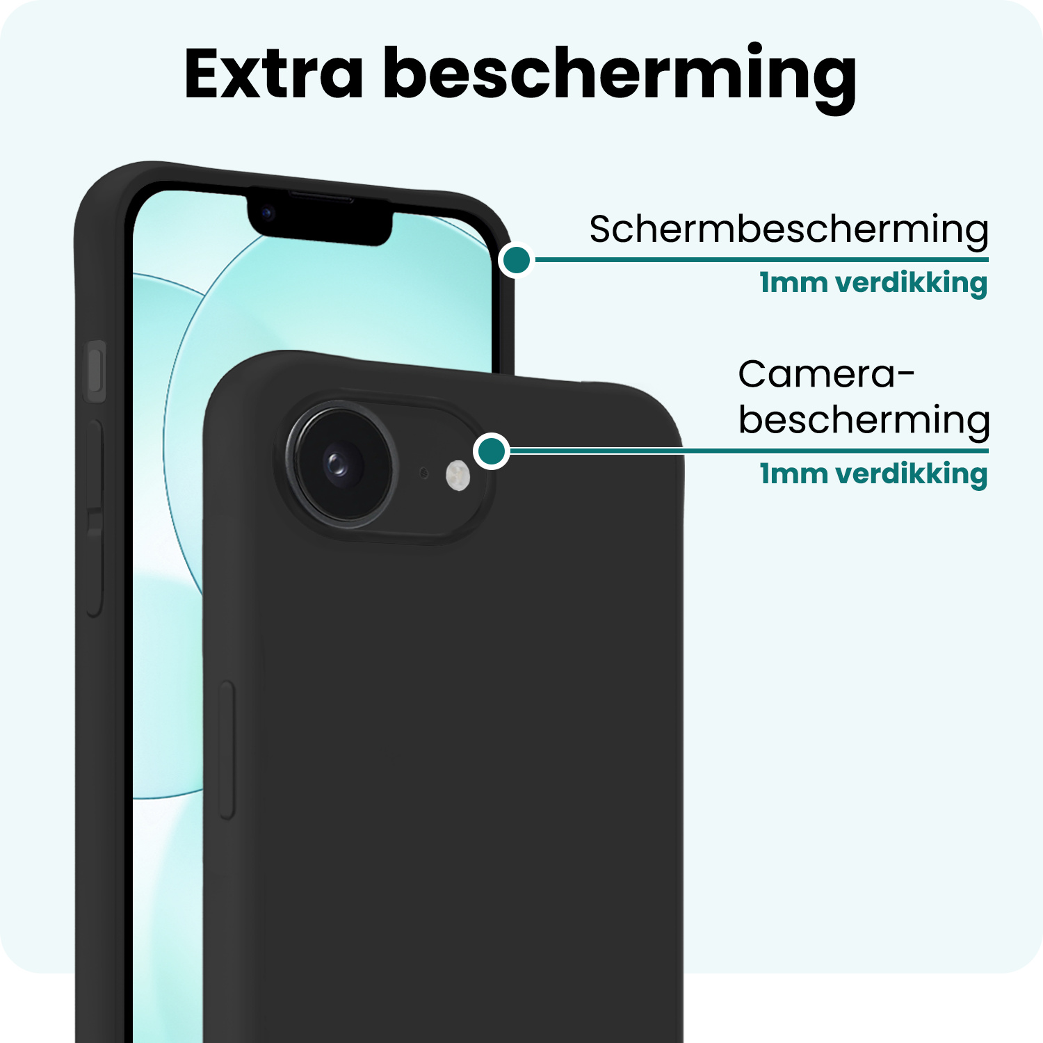 Forterra Forterra iPhone 17e Hoesje Siliconen Met 2x Screenprotector Met Dichte Notch - Zwart