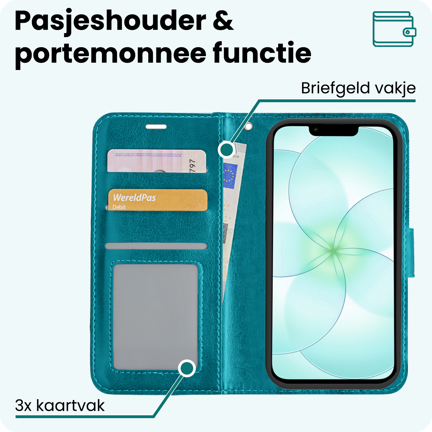 Forterra Forterra iPhone 17e Hoesje Bookcase - Turquoise