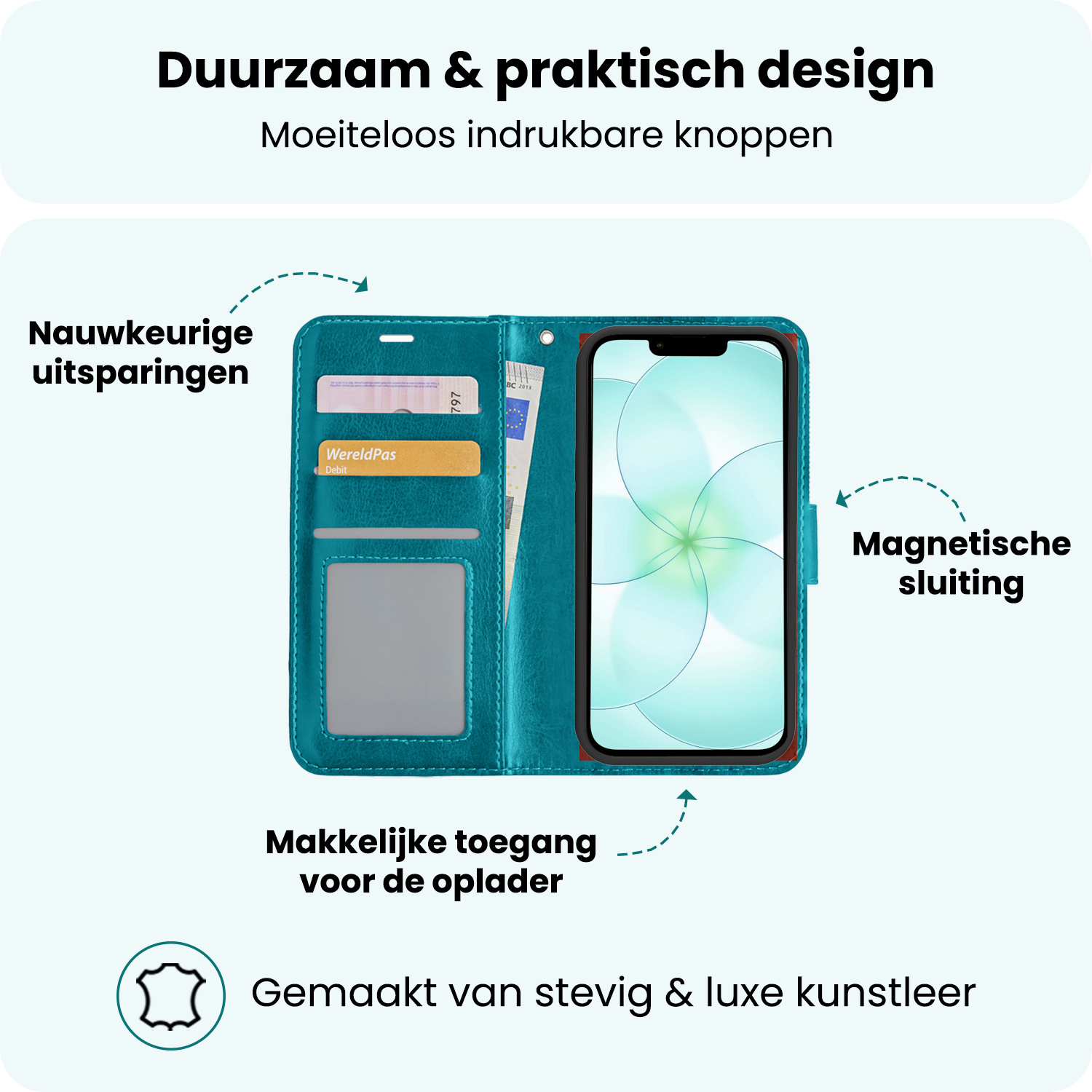 Forterra Forterra iPhone 17e Hoesje Bookcase - Turquoise