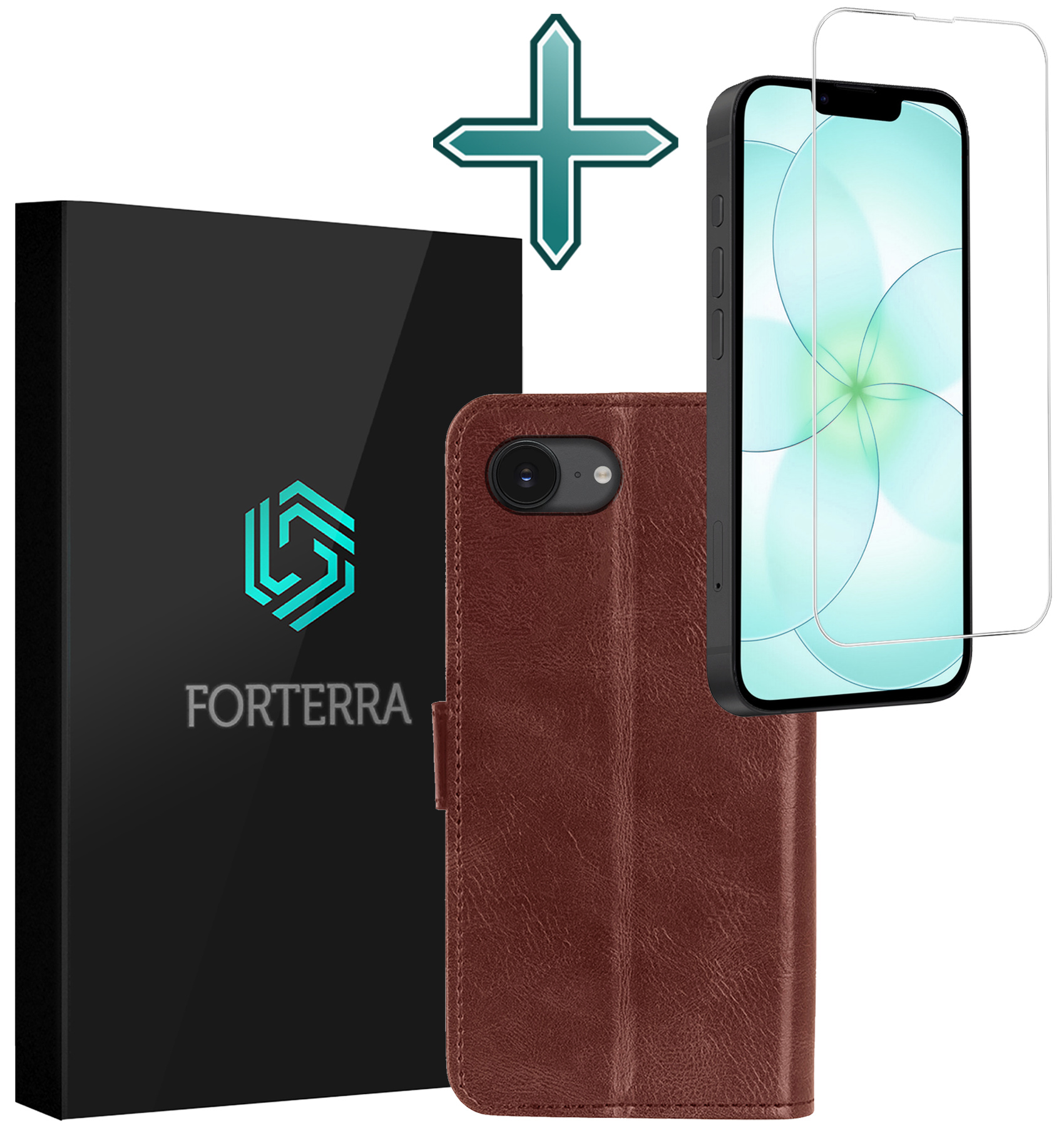 Forterra Forterra iPhone 17e Hoesje Bookcase Met Screenprotector - Bruin
