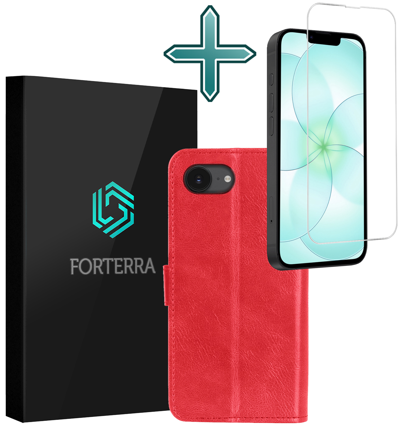Forterra Forterra iPhone 17e Hoesje Bookcase Met Screenprotector - Rood