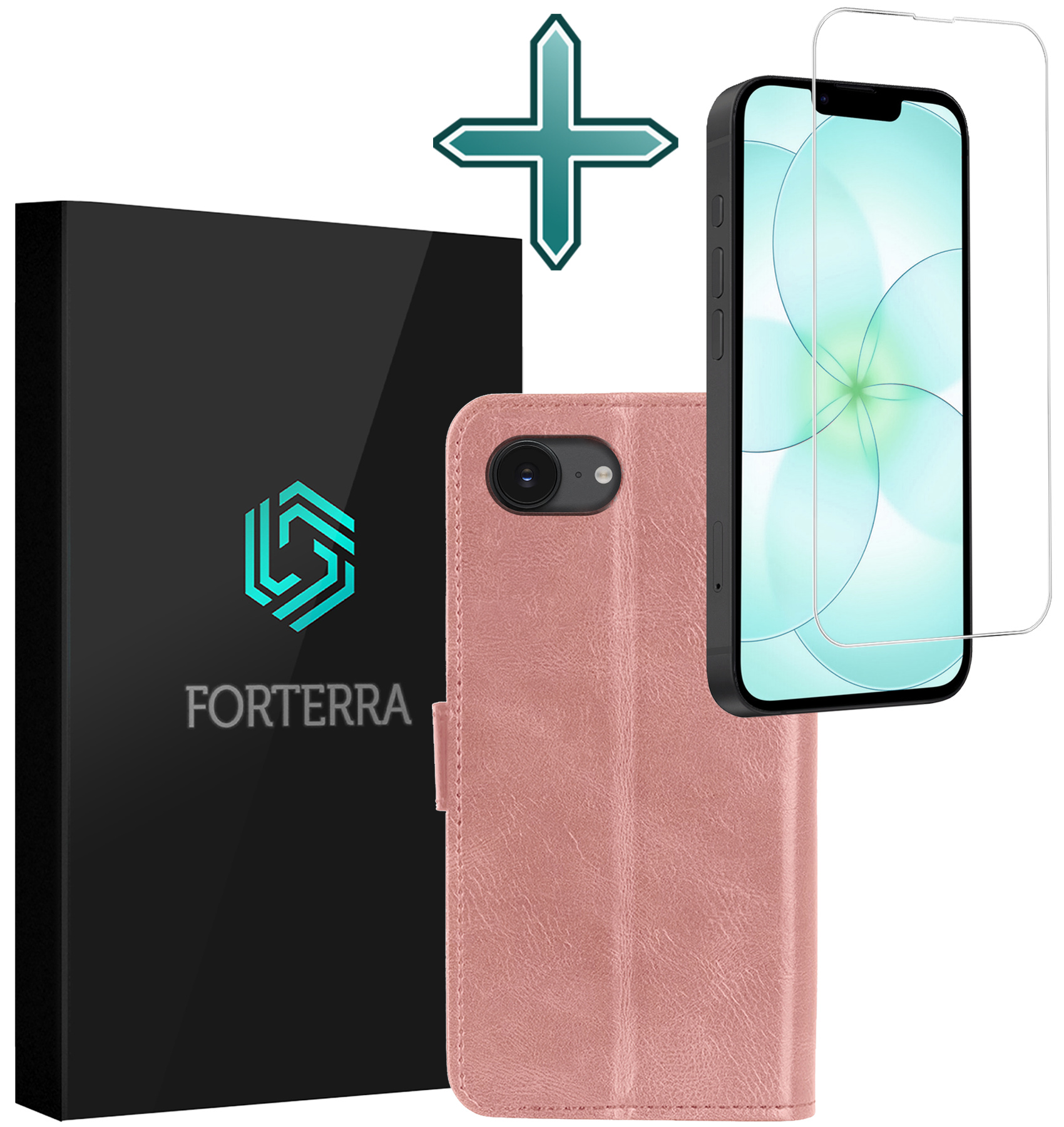 Forterra Forterra iPhone 17e Hoesje Bookcase Met Screenprotector - Rose Goud