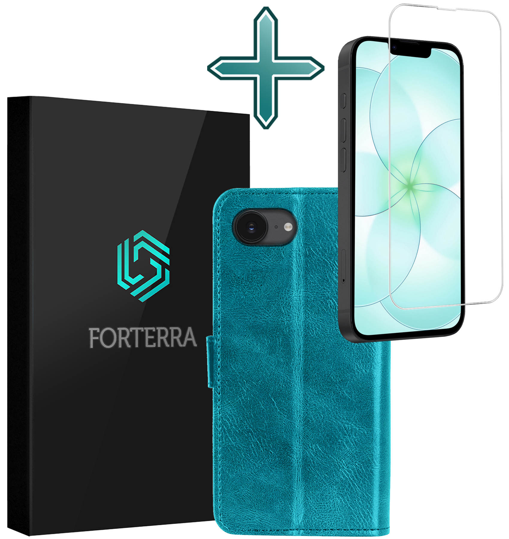 Forterra Forterra iPhone 17e Hoesje Bookcase Met Screenprotector - Turquoise