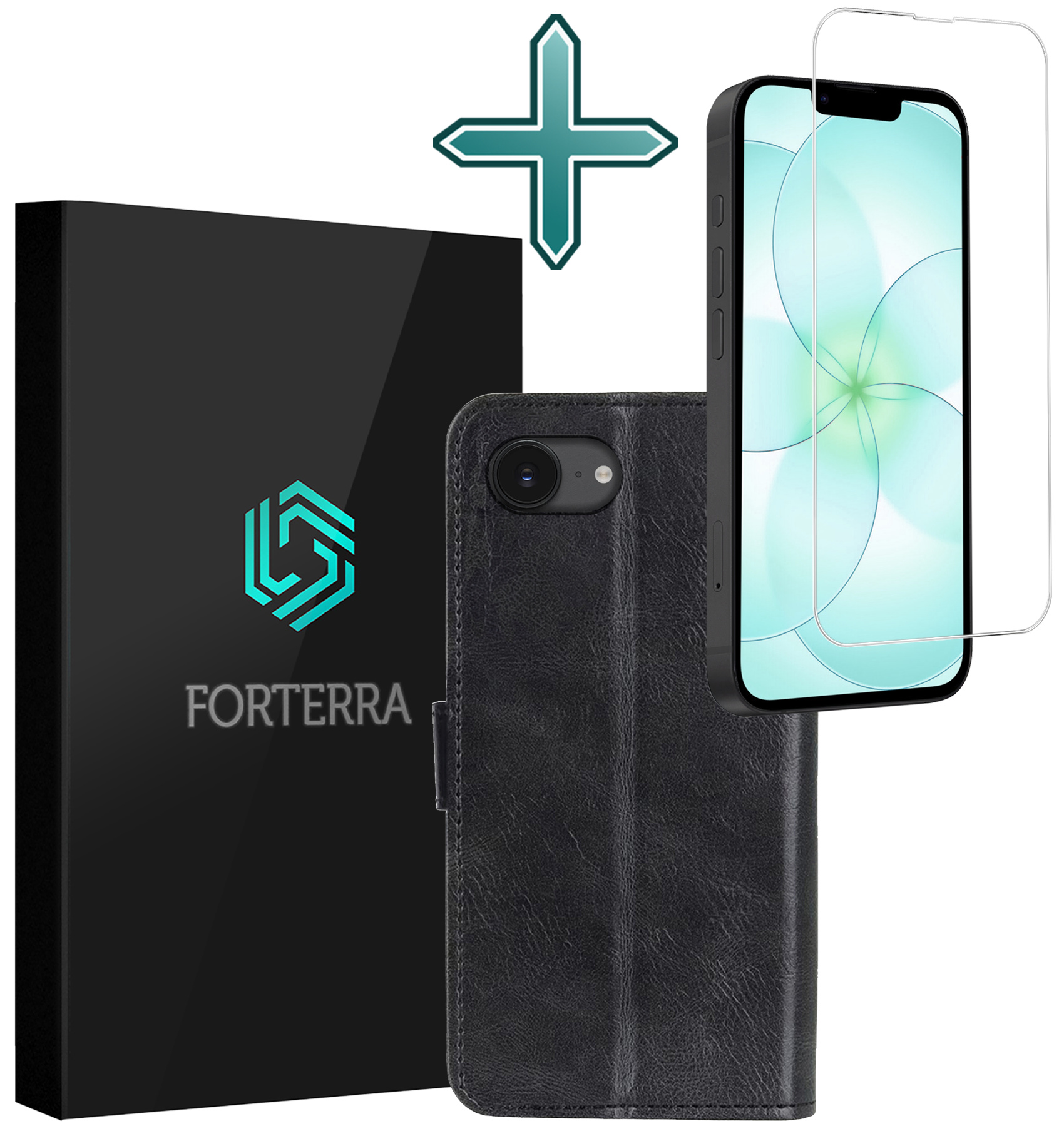 Forterra Forterra iPhone 17e Hoesje Bookcase Met Screenprotector - Zwart