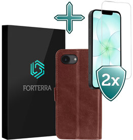 Forterra Forterra iPhone 17e Hoesje Bookcase Met 2x Screenprotector - Bruin