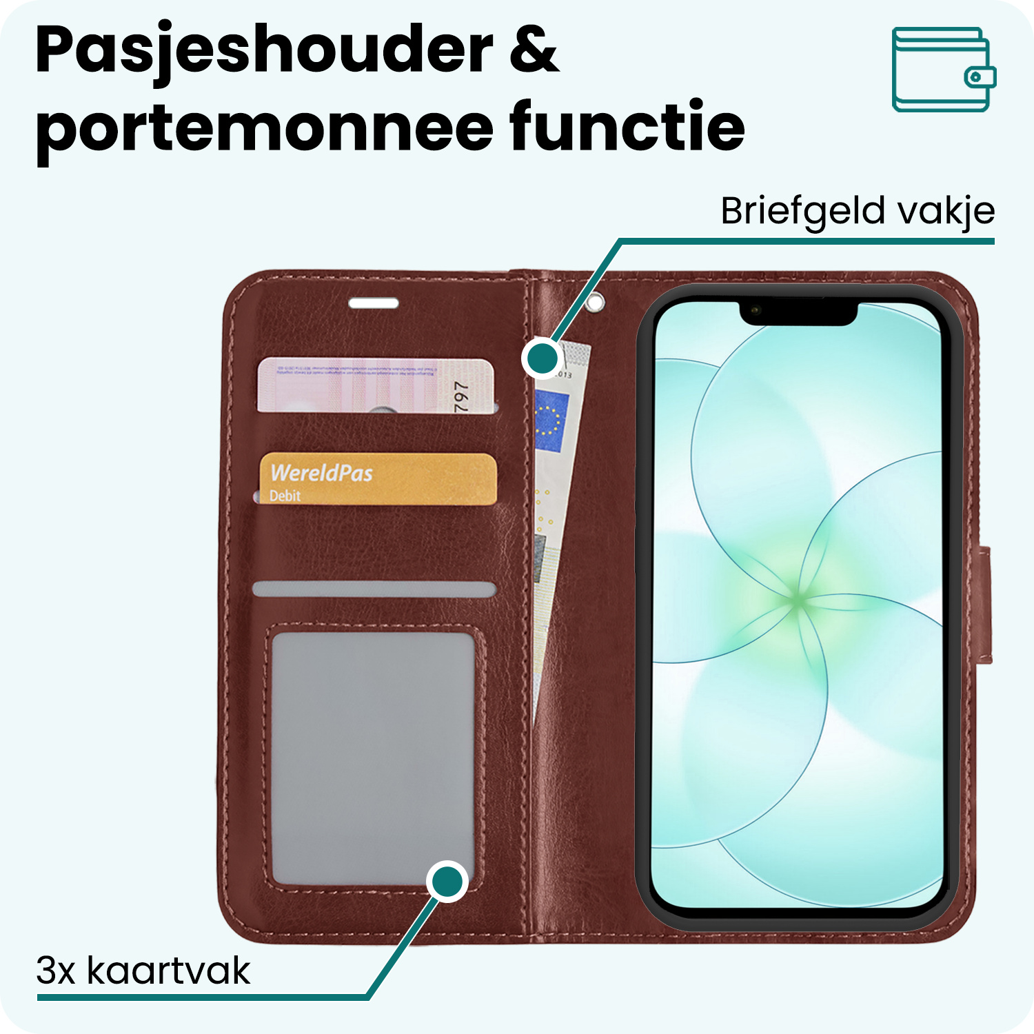 Forterra Forterra iPhone 17e Hoesje Bookcase Met 2x Screenprotector - Bruin