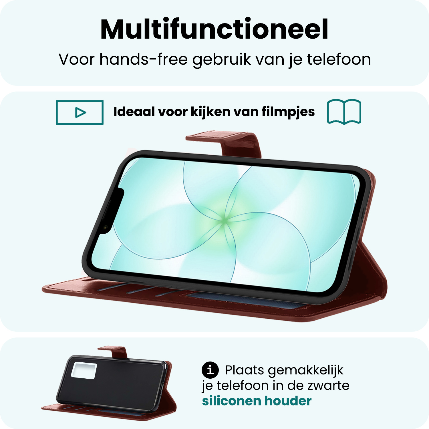 Forterra Forterra iPhone 17e Hoesje Bookcase Met 2x Screenprotector - Bruin