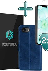 Forterra Forterra iPhone 17e Hoesje Bookcase Met 2x Screenprotector - Donkerblauw