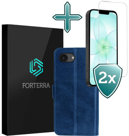 Forterra Forterra iPhone 17e Hoesje Bookcase Met 2x Screenprotector - Donkerblauw