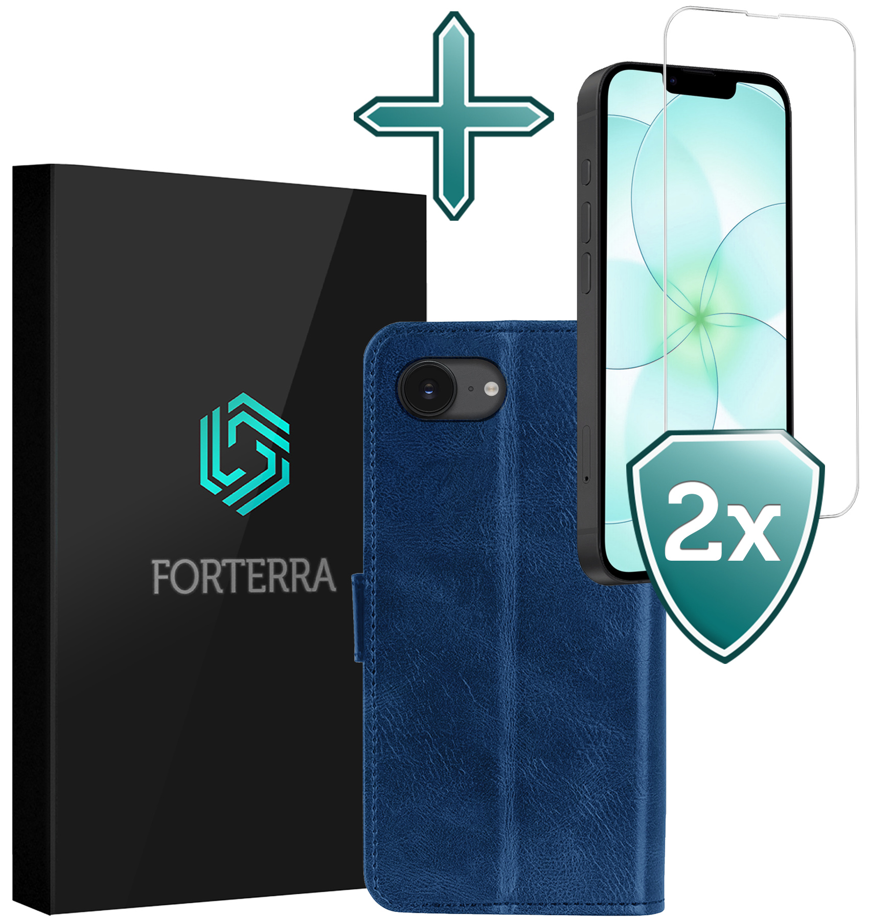 Forterra Forterra iPhone 17e Hoesje Bookcase Met 2x Screenprotector - Donkerblauw