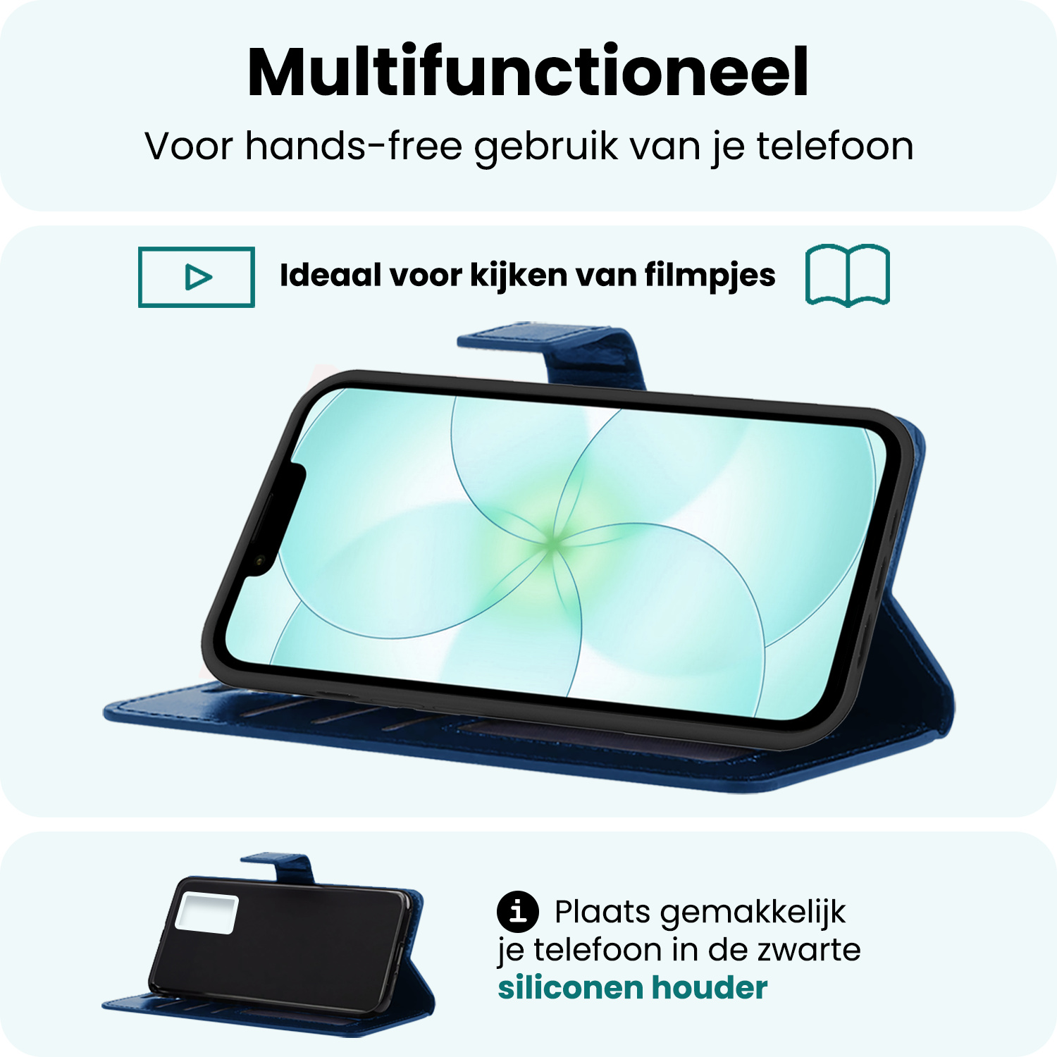 Forterra Forterra iPhone 17e Hoesje Bookcase Met 2x Screenprotector - Donkerblauw