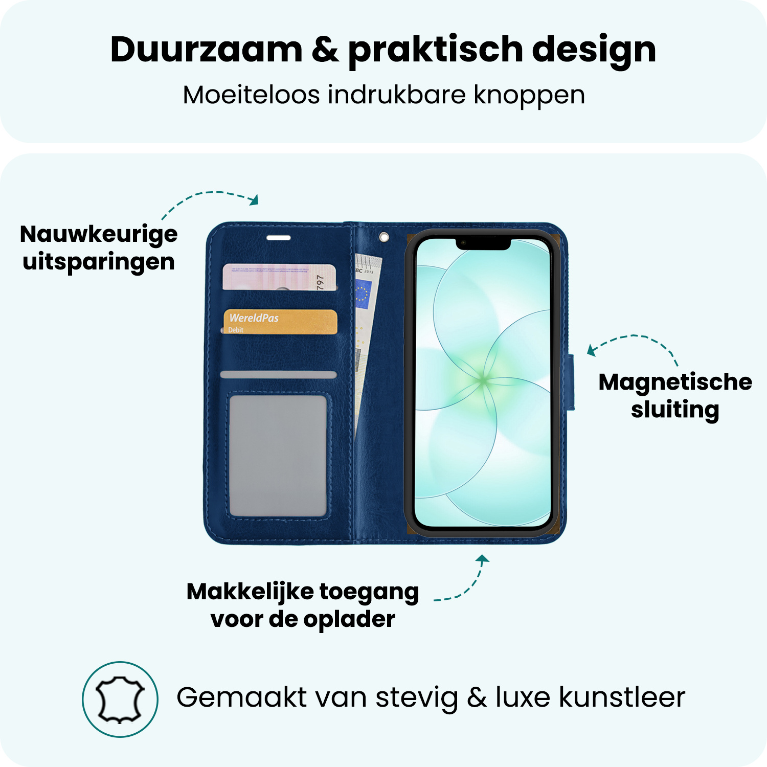 Forterra Forterra iPhone 17e Hoesje Bookcase Met 2x Screenprotector - Donkerblauw