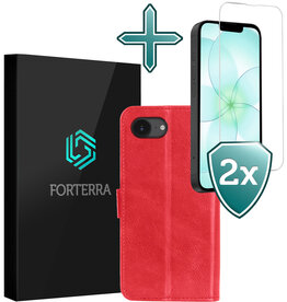Forterra Forterra iPhone 17e Hoesje Bookcase Met 2x Screenprotector - Rood