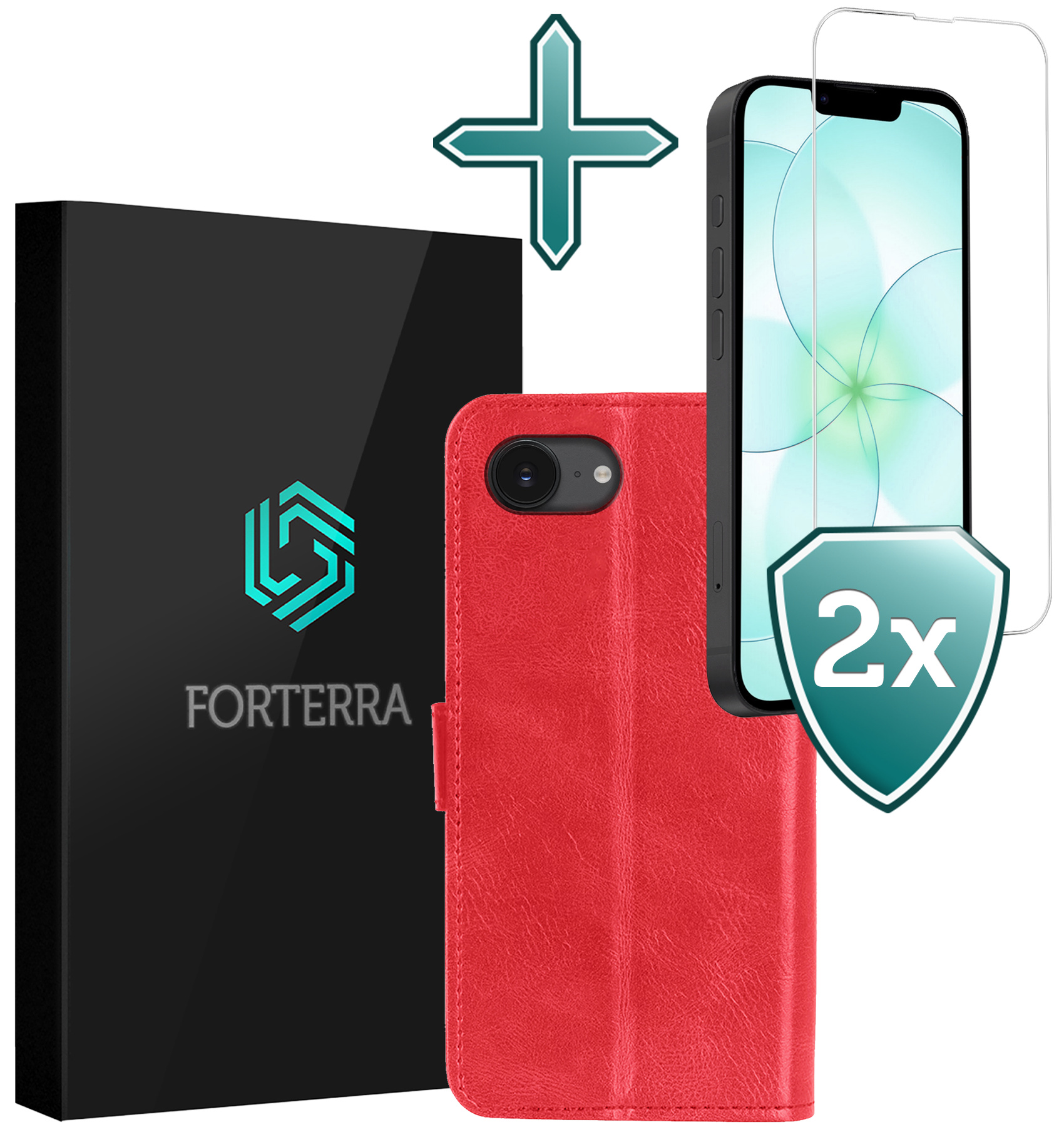 Forterra Forterra iPhone 17e Hoesje Bookcase Met 2x Screenprotector - Rood