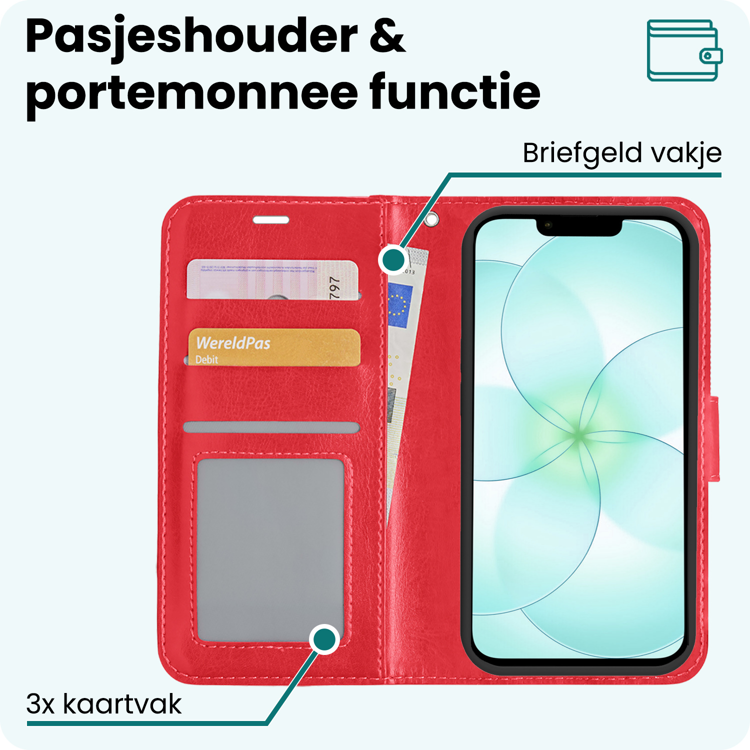 Forterra Forterra iPhone 17e Hoesje Bookcase Met 2x Screenprotector - Rood