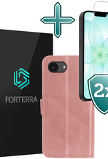 Forterra Forterra iPhone 17e Hoesje Bookcase Met 2x Screenprotector - Rose Goud
