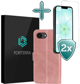 Forterra Forterra iPhone 17e Hoesje Bookcase Met 2x Screenprotector - Rose Goud