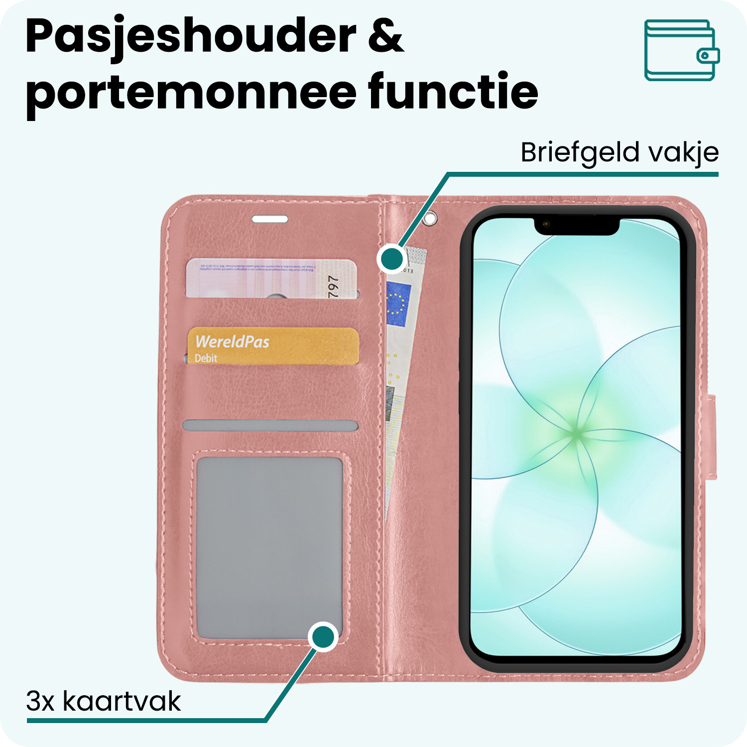 Forterra Forterra iPhone 17e Hoesje Bookcase Met 2x Screenprotector - Rose Goud