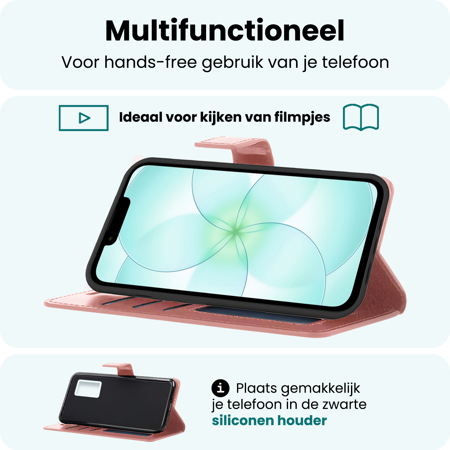 Forterra Forterra iPhone 17e Hoesje Bookcase Met 2x Screenprotector - Rose Goud