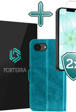 Forterra Forterra iPhone 17e Hoesje Bookcase Met 2x Screenprotector - Turquoise