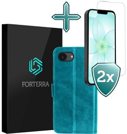 Forterra Forterra iPhone 17e Hoesje Bookcase Met 2x Screenprotector - Turquoise