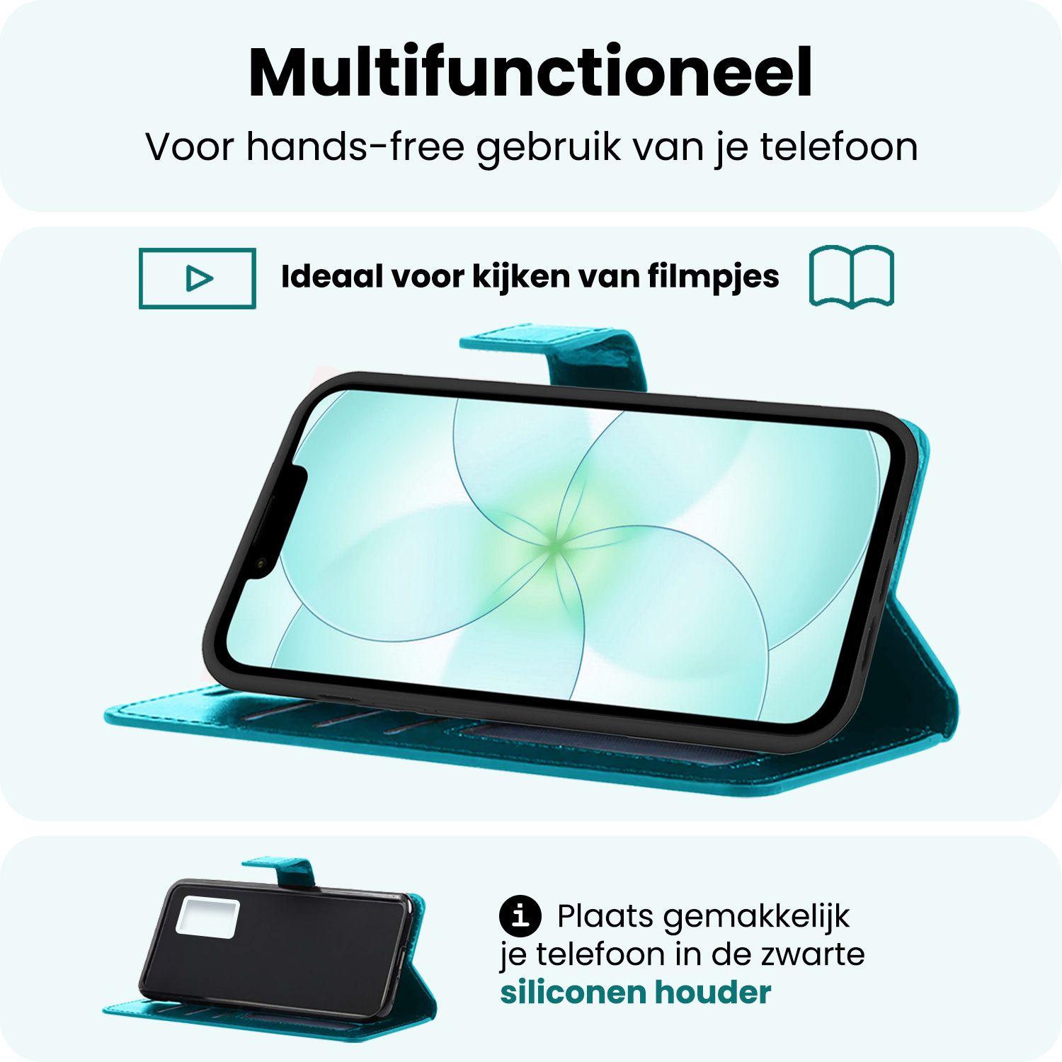 Forterra Forterra iPhone 17e Hoesje Bookcase Met 2x Screenprotector - Turquoise