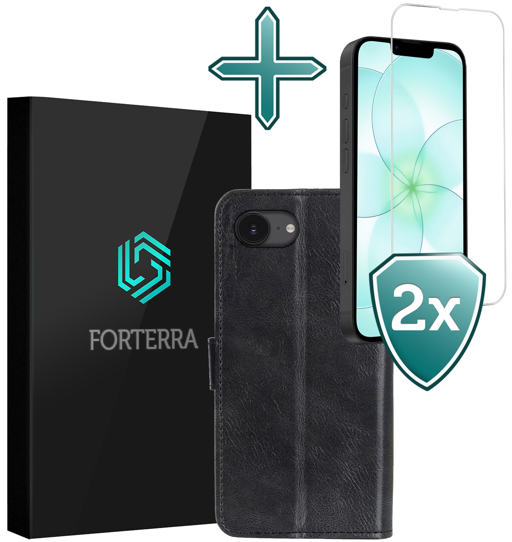 Forterra Forterra iPhone 17e Hoesje Bookcase Met 2x Screenprotector - Zwart