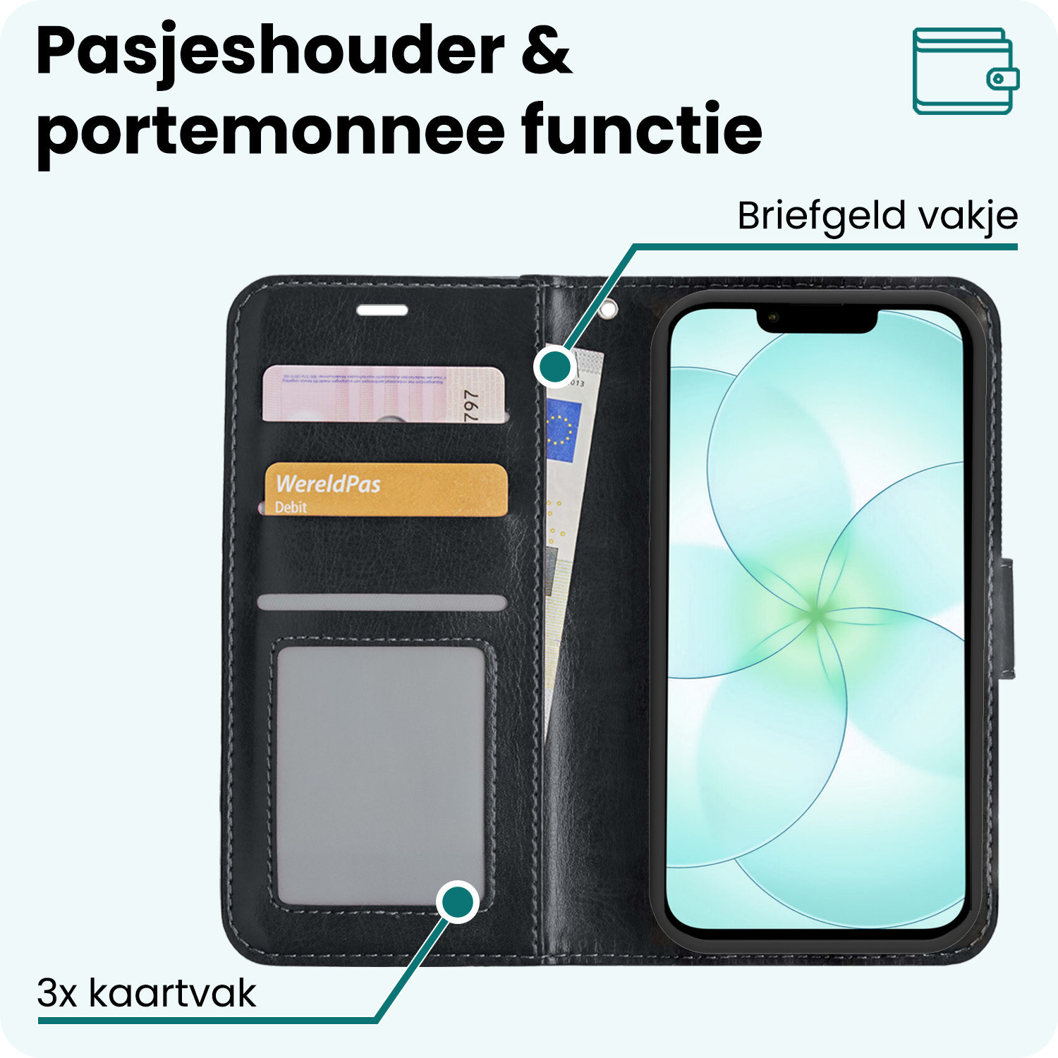 Forterra Forterra iPhone 17e Hoesje Bookcase Met 2x Screenprotector - Zwart