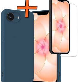 Nomfy Nomfy iPhone 17e Hoesje Siliconen Met Screenprotector Met Dichte Notch - Donkerblauw