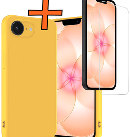 Nomfy Nomfy iPhone 17e Hoesje Siliconen Met Screenprotector Met Dichte Notch - Geel