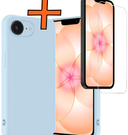 Nomfy Nomfy iPhone 17e Hoesje Siliconen Met Screenprotector Met Dichte Notch - Lichtblauw