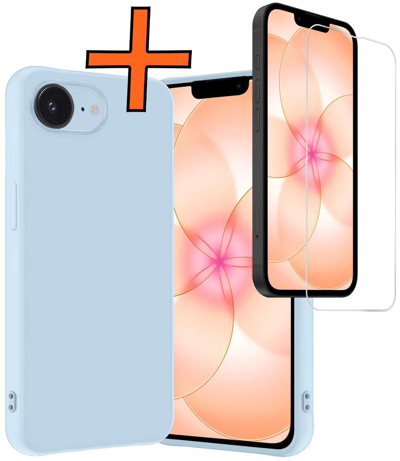 Nomfy Nomfy iPhone 17e Hoesje Siliconen Met Screenprotector Met Dichte Notch - Lichtblauw